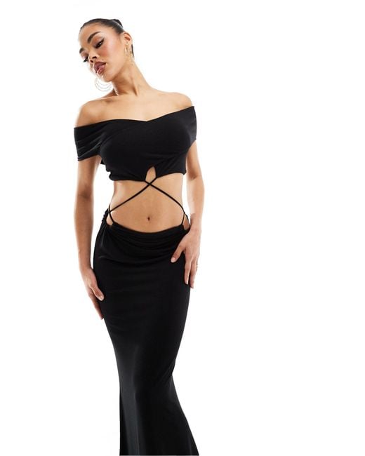 ASOS Black Bardot Cut Out Maxi Dress With Strap Detail