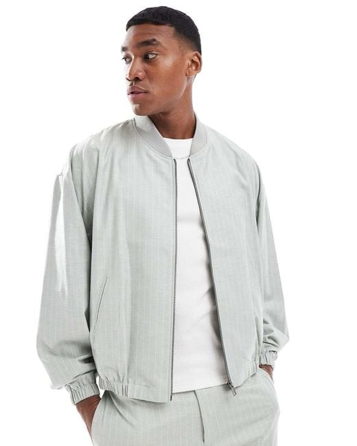 ASOS White Smart Co-ord 80s Bomber Jacket for men