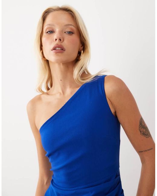 Vesper Blue Bengaline One Shoulder Maxi Dress