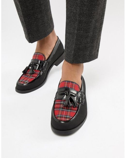 Truffle Collection Plaid Loafer In Black & Red for men