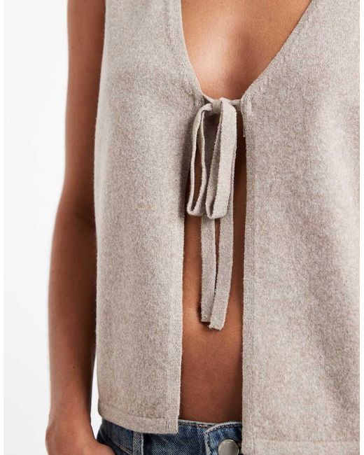 Pieces Blue Tie Front Sleeveless Knitted Top