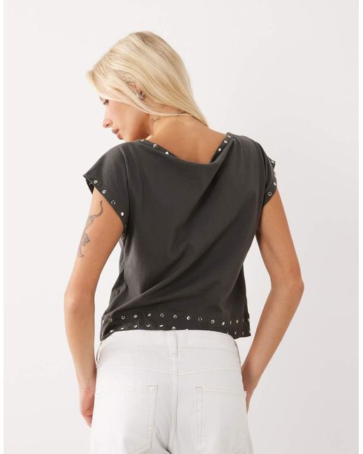 Motel Gray Damaria Off The Shoulder Stud Detail Top