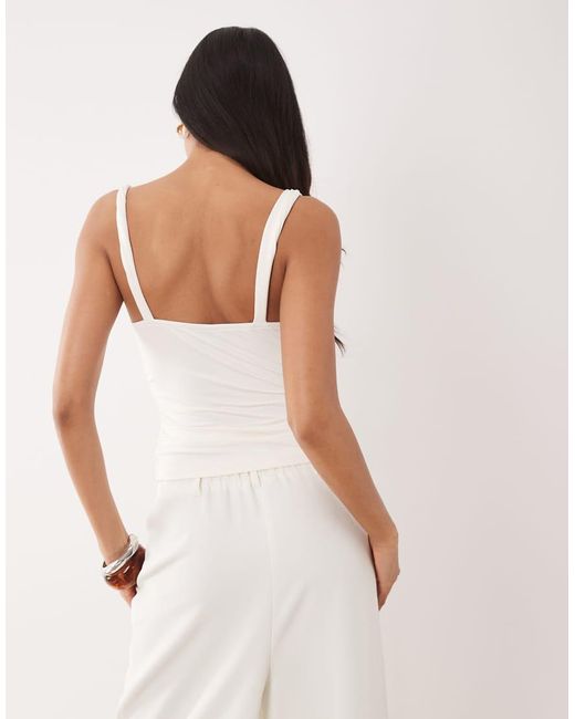 ASOS White Polyamide Twisted Strap Knot Front Ruched Top