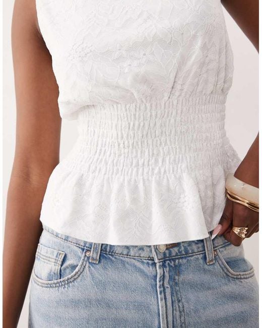 Gina Tricot White Lace Smock Top