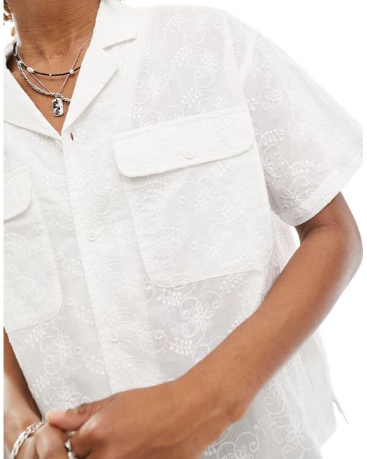 Native Youth White Lace Jacquard Boxy Fit Shirt With Chest Pockets for men