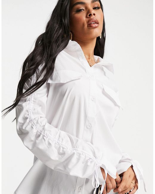 Missy Empire Exclusive Oversized Ruched Shirt in White | Lyst