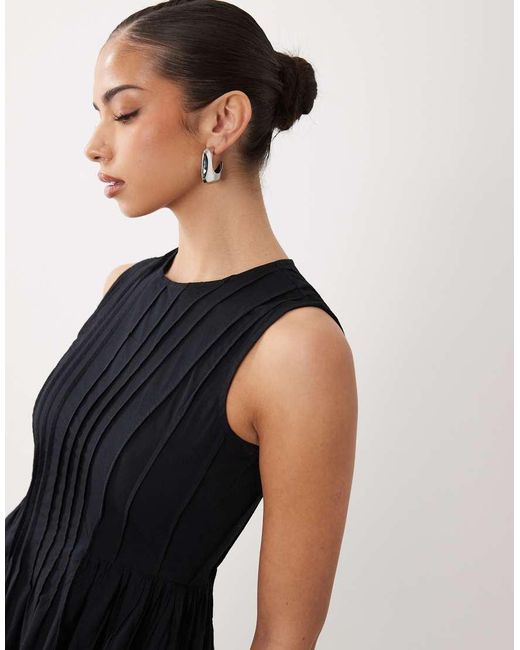 Vila Black Pleated Waist Detail Midi Dress