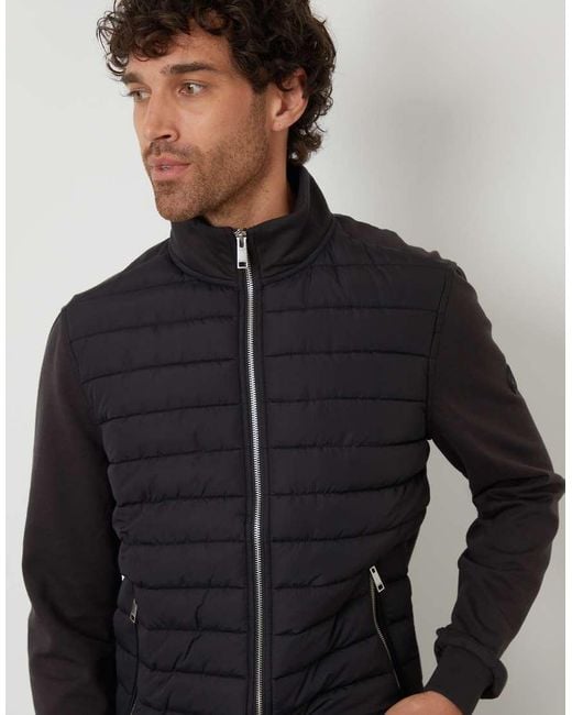 Threadbare Blue Quilted Hybrid Funnel Neck Jacket for men