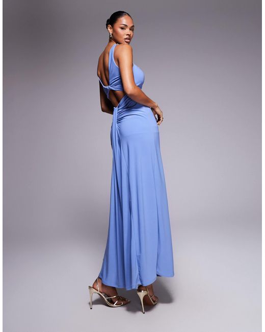 ASOS Blue Trimmed Halterneck Maxi Dress With Twisted Back Detail