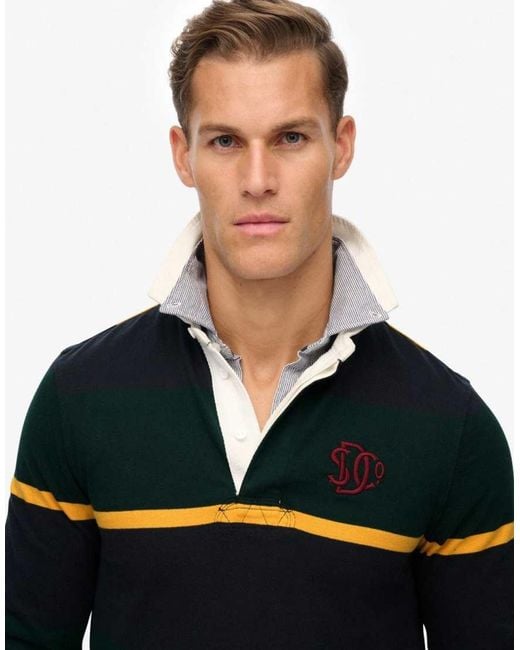 Superdry Green Vintage Athletic Stripe Rugby Top for men