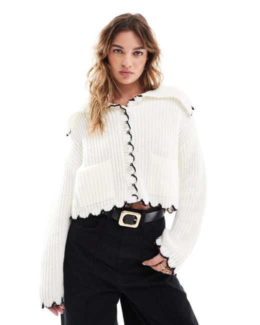 Miss Selfridge White – strickjacke mit languettenstich und großem kragen