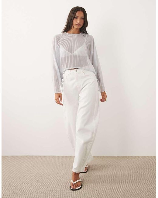 ASOS Gray Pleated Cinch Waist Blouse