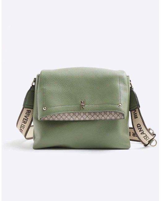 River Island Green Faux Leather Flap Over Cross Body Bag
