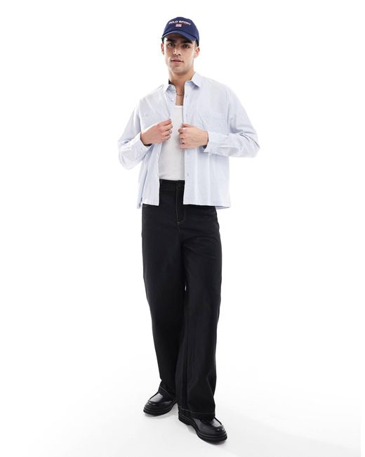 Pull&Bear – langärmliges, strukturiertes hemd in White für Herren