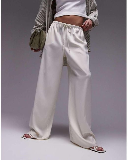 TOPSHOP Gray Satin Straight Leg Drawcord Trouser