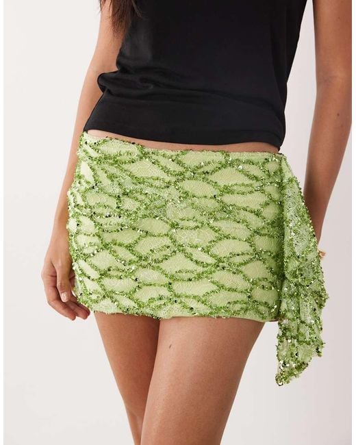ASOS Green Sequin Mini Skirt With Ruffle Detail