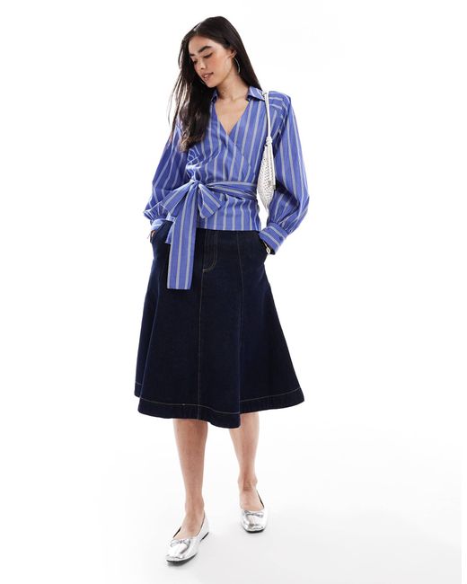 ASOS Blue Cocoon Sleeve Wrap Tie Waist Detail Shirt