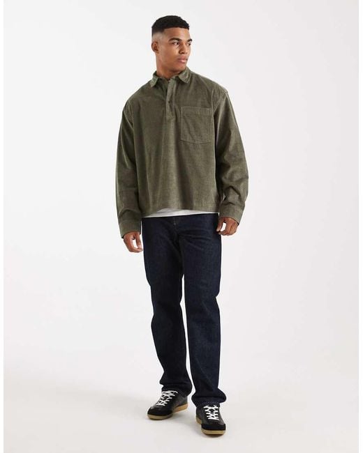 ASOS Green Boxy Oversized Cord Rugby Shirt for men