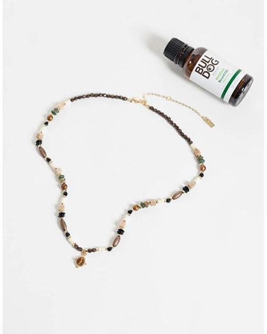 ASOS Metallic Stone Pendant Mixed Shape Beaded Necklace for men
