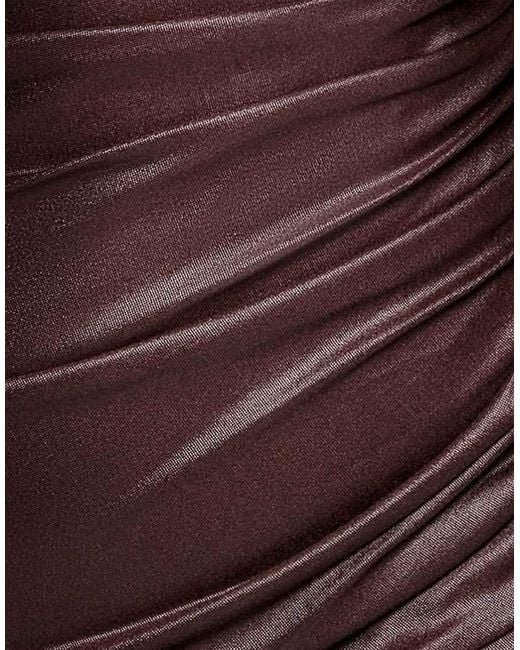 Goddiva Brown Bandeau Faux Leather Midi Dress