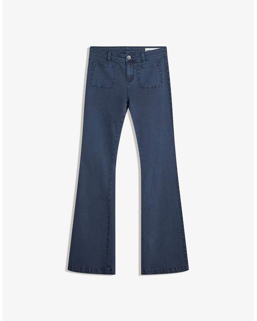 Bershka Blue Flare Trousers With Flaps And Pocket