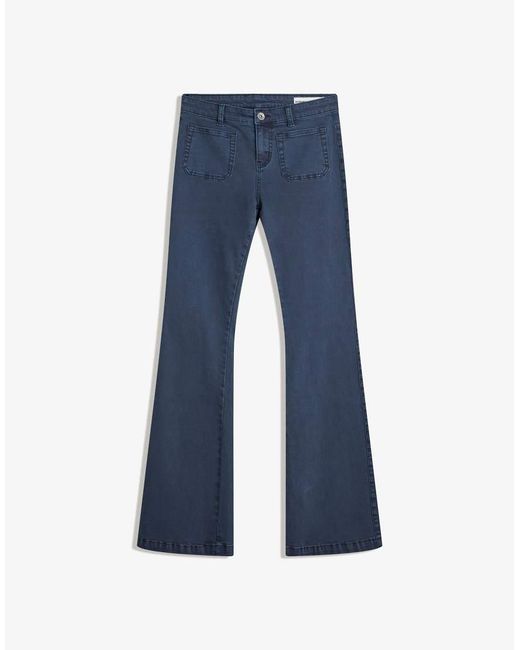 Bershka Flare-Broek Met Kleppen En Zak in het Blue