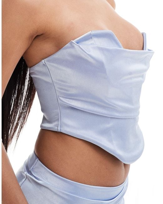 ASOS Blue Co-ord Satin Twill Strapless Corset Top With V Bar