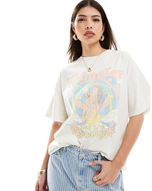 Wrangler White Girlfriend Cowboys Logo Front Print T-shirt
