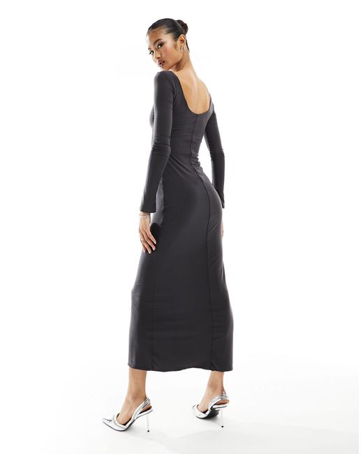 Fashionkilla Black Sculpted V Neck Off Shoulder Maxi Dress