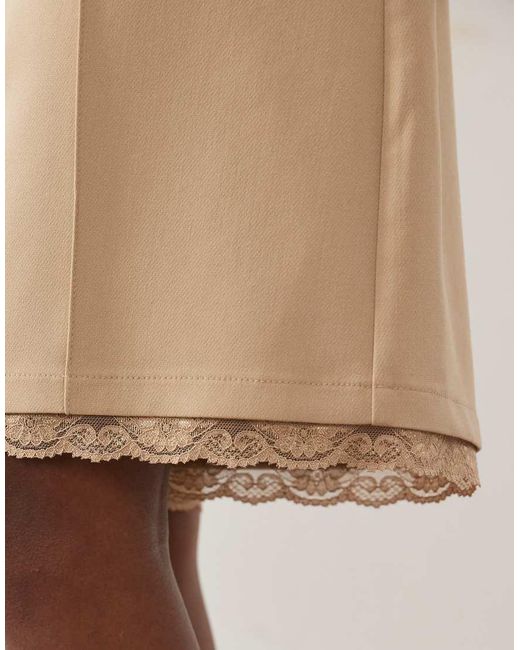 Miss Selfridge Natural Tailored Bermuda Short With Lace Trim