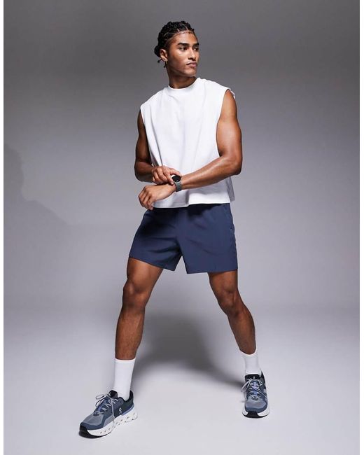4505 Blue Cotton Cropped Lifting Tank Top With Quick Dry Finish for men