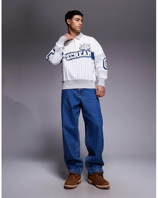 ICECREAM Gray Logo Quarter Zip Long Sleeve Knit Polo for men