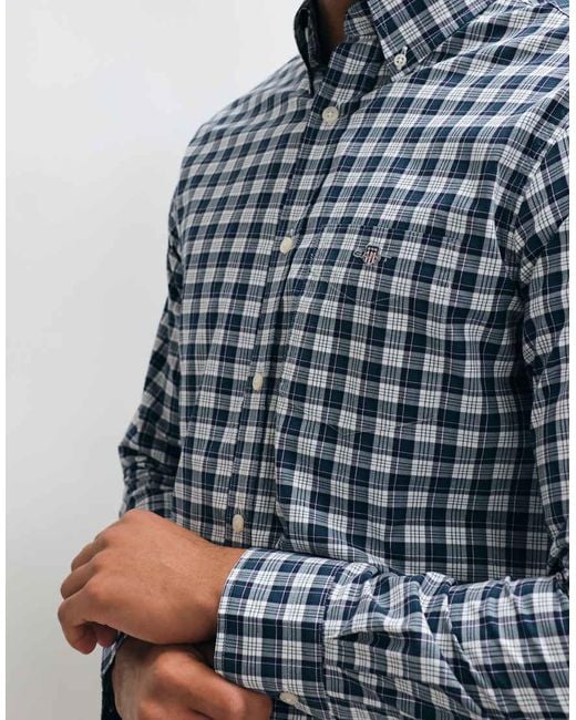 Gant Blue Regular Fit Check Poplin Shirt for men