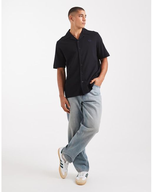 Fred Perry Black Revere Collar Short Sleeve Shirt for men