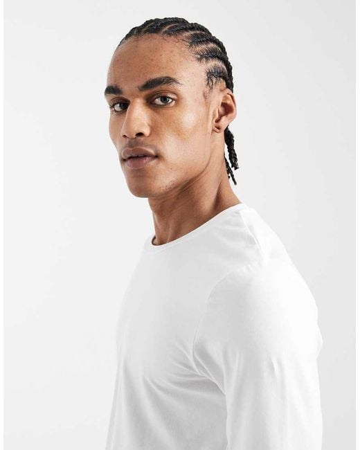 Jack & Jones White Muscle Fit Long Sleeve T-shirt for men