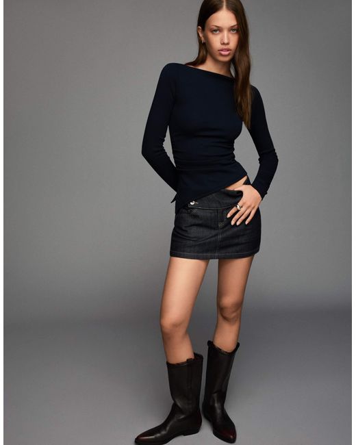 Bershka Blue – langärmliges asymmetrisches t-shirt