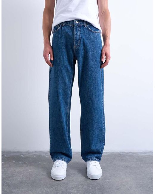Vaqueros Rígidos Holgados Con Lavado Medio De -Azul Topman de hombre de color Blue
