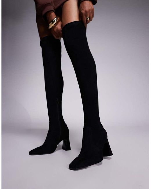 Botas Negras Por Encima De La Rodilla Con Puntera Cincelada De Antelina Kira De ASOS de color Black