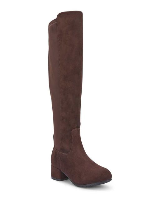 SEQWL Wide Fit Red Knee High Boots With Block Heel And Zip Closure