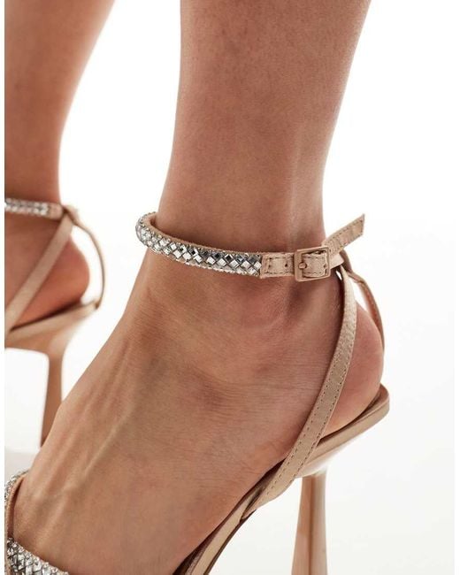 Stradivarius White Embellished Cross Strap Heeled Sandal