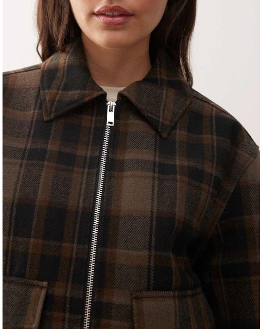 Monki Brown Short Collared Jacket With Wool