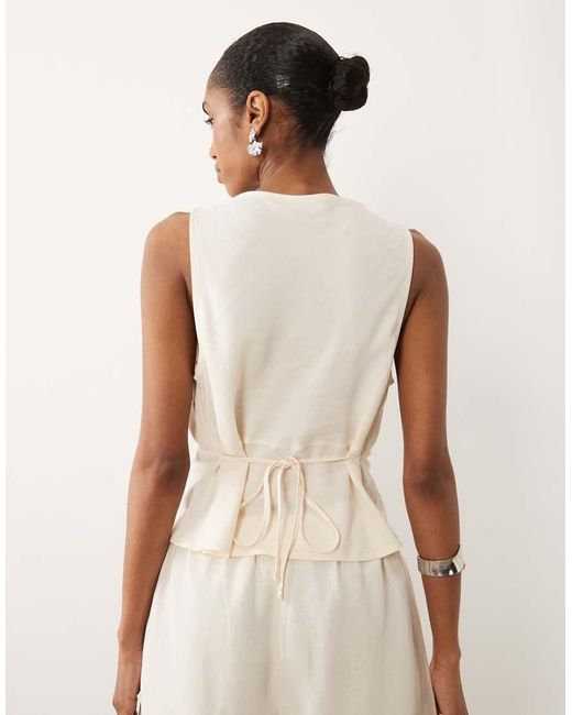 ASOS Natural Linen Blend Halter Lace Trim Top