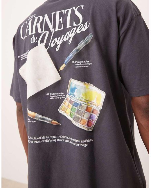 T-Shirt Oversize Color Nero Slavato Con Grafica di ASOS in Blue da Uomo