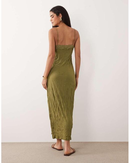 ASOS Green Crinkle Lace Trim Maxi Dress