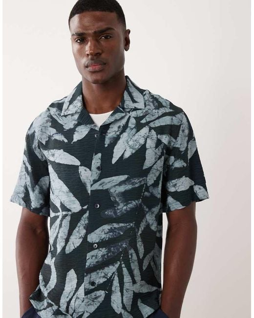 Mango Blue Abstract Leaf Print Shirt for men