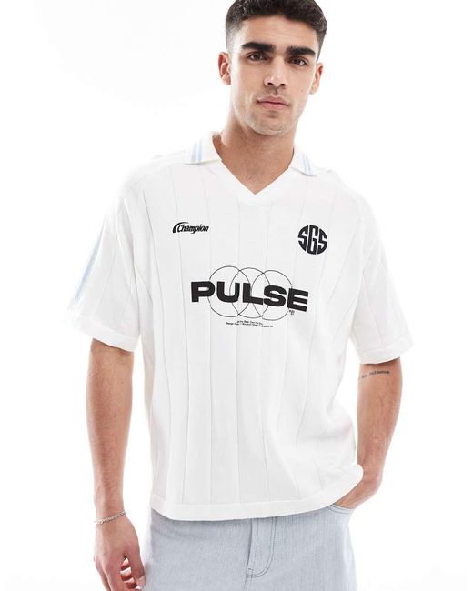 Bershka White Knitted Retro Polo for men