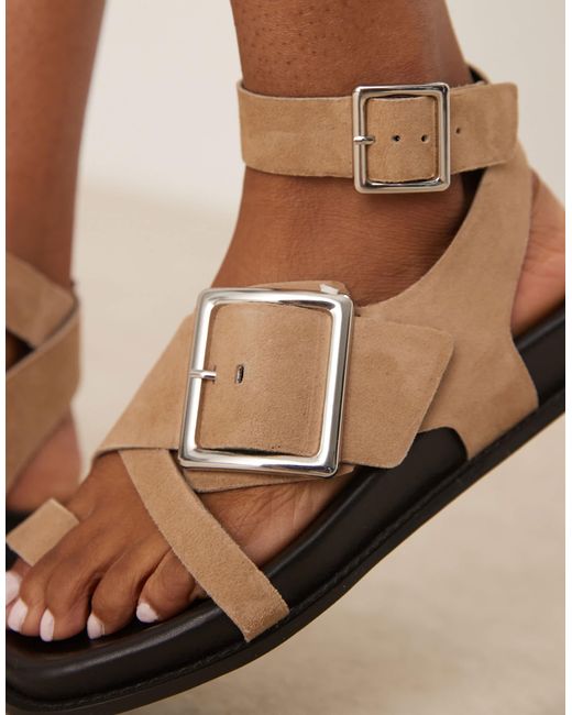 ASOS Natural Flawless Suede Toe Loop Footbed Sandals