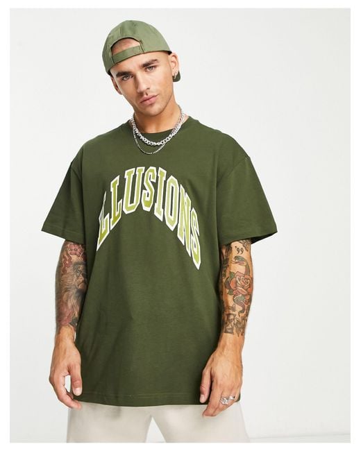Weekday Illusions Oversized Graphic Printed T-shirt in Green for Men | Lyst