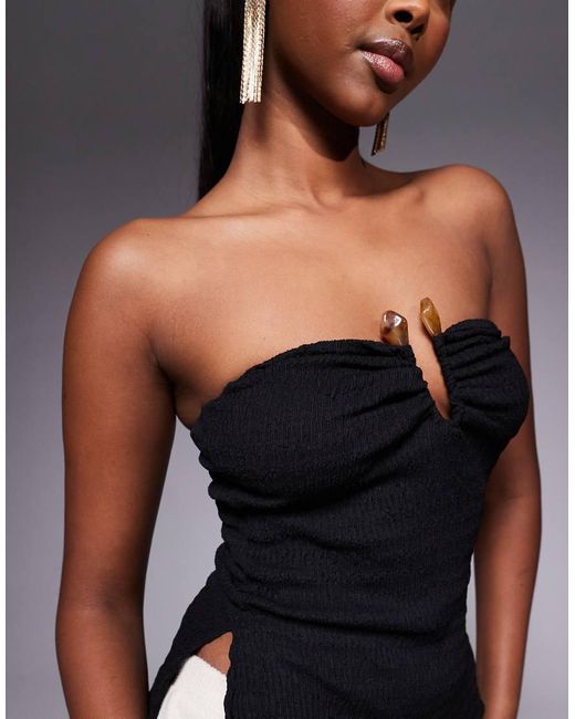 River Island Black Textured Trim Bandeau Top