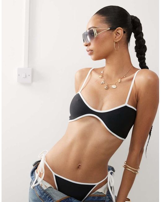 Collusion Black Scoop Neck Contrast Binding Bikini Top